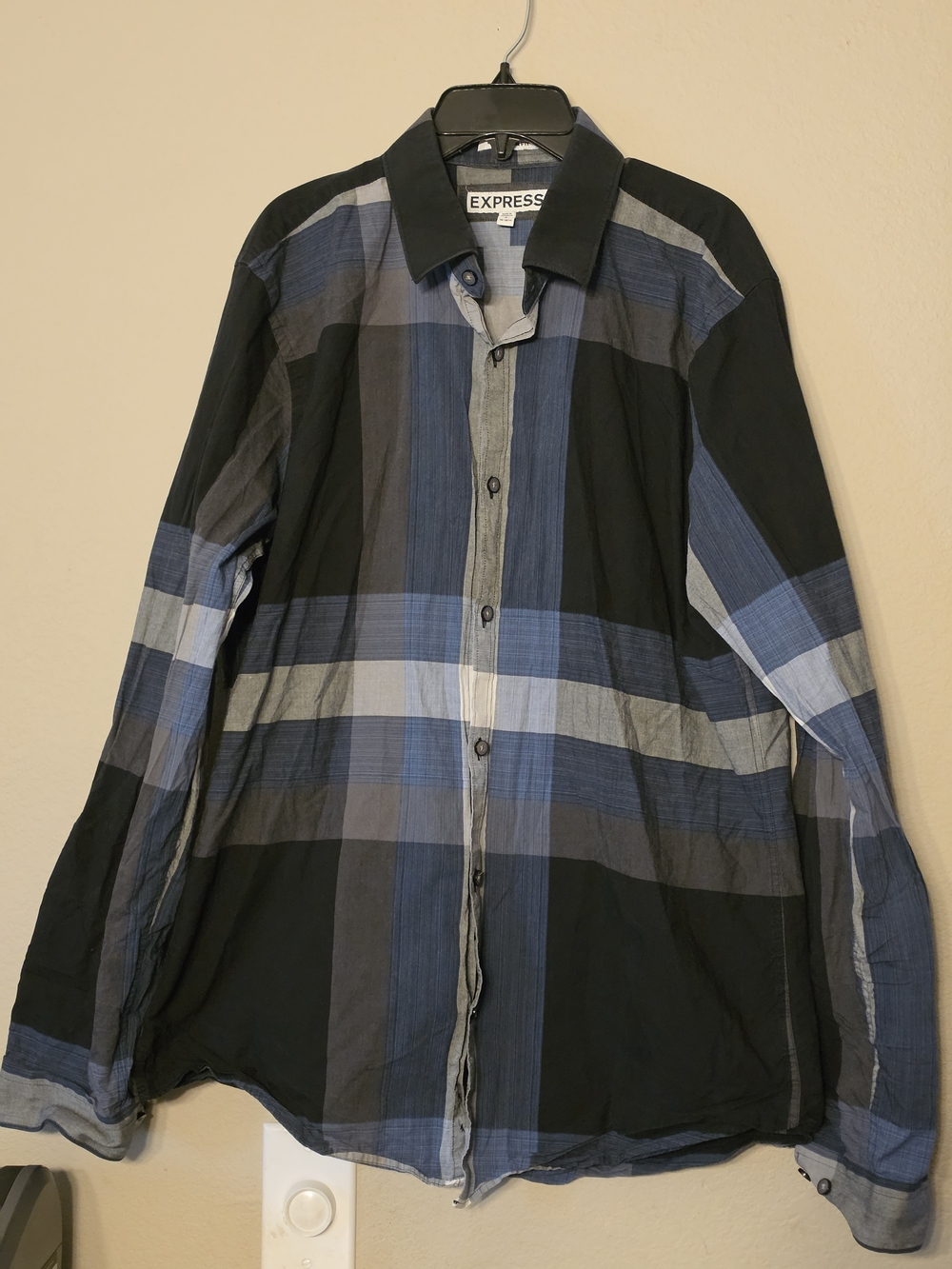 Express Men's Blue Black Plaid Button-Up Shirt
